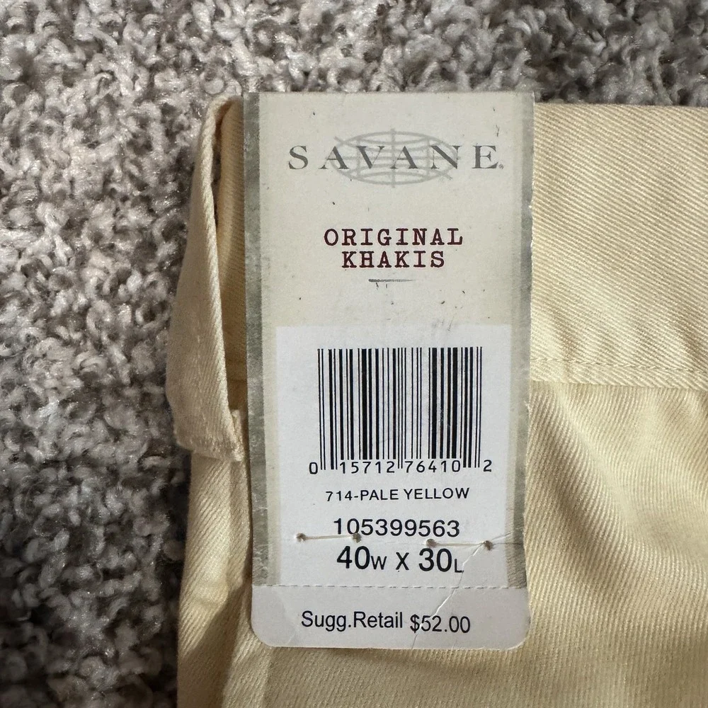 Savane Mens Pants 40x30 Original Khakis Pale Yellow New With Tags